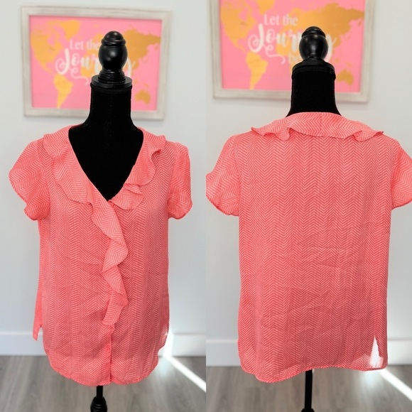 Liz Claiborne Coral Short Sleeve Button Up (M) - Picture 1 of 5